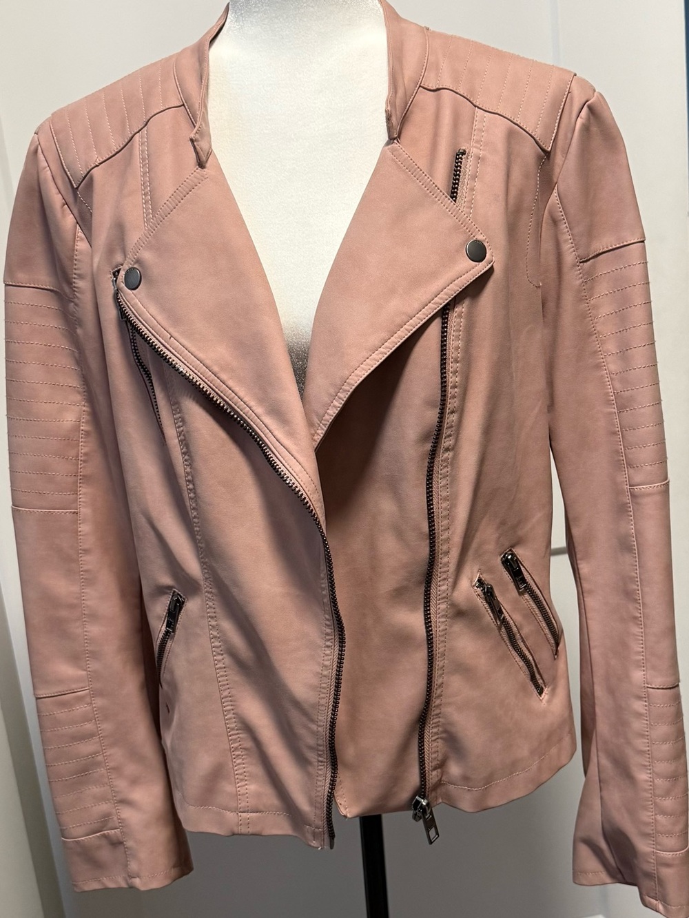 Only Faux Leather Moto Jacket - Blush Pink